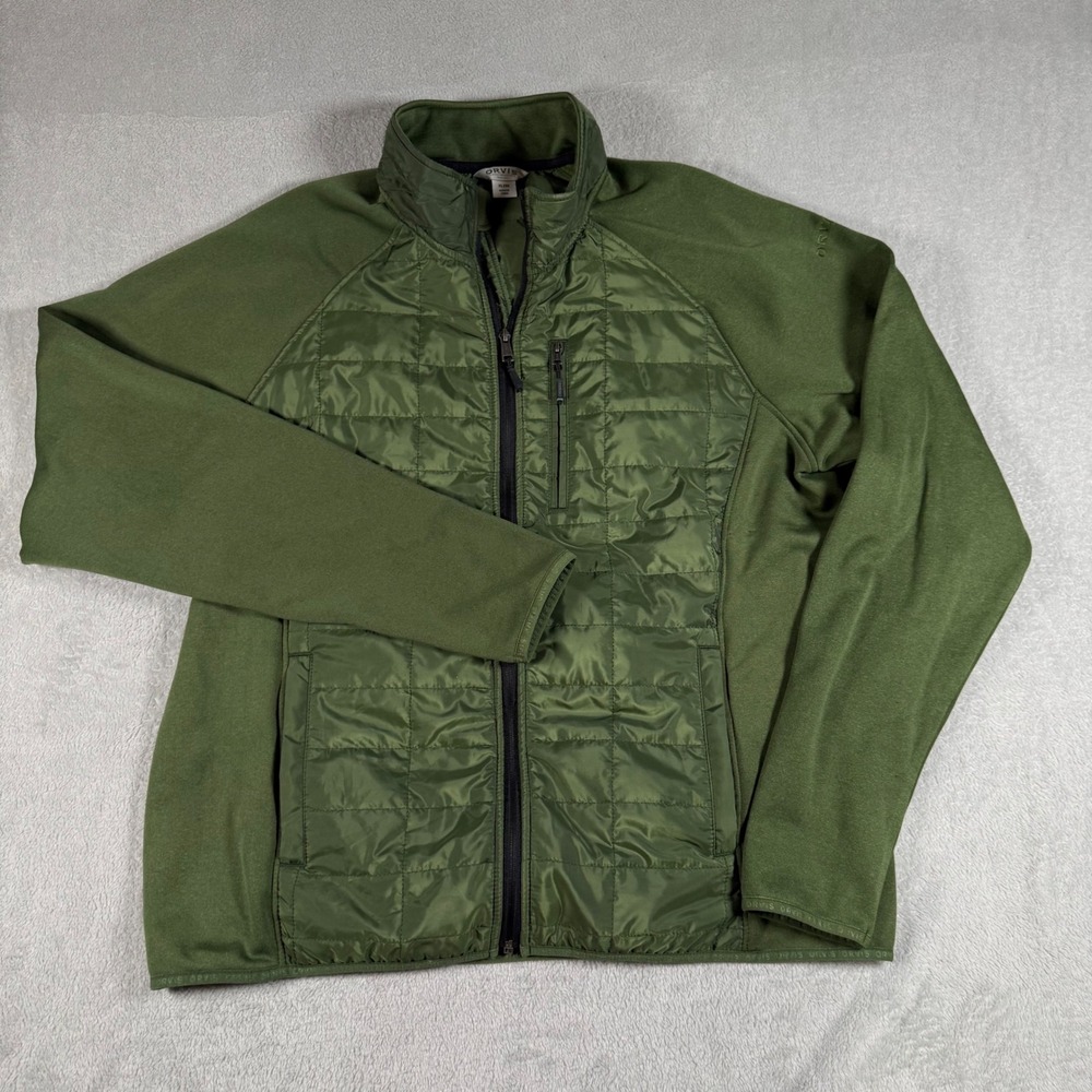 Orvis Jacket Mens XL Green Hybrid Quilted Fleece Full Zip Mock Neck Insulated